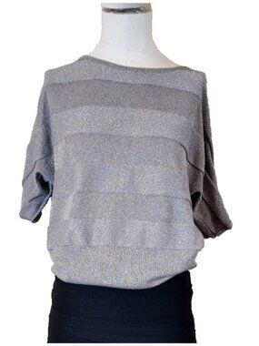 Y2K off the shoulder silver striped top size m by cable & gauge